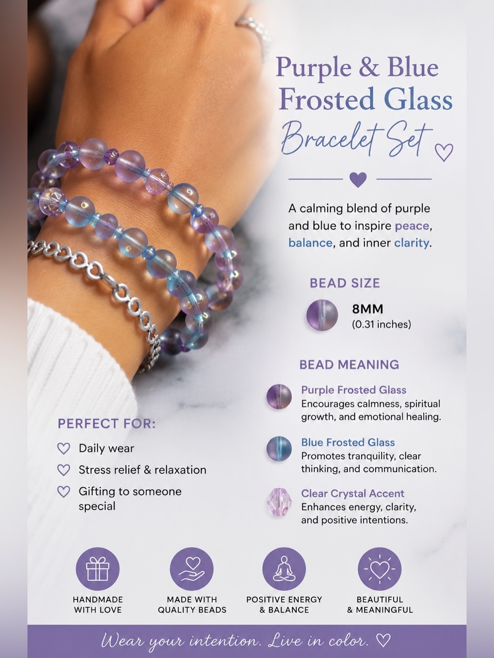 Purple & Blue Frosted Glass Bracelet Set